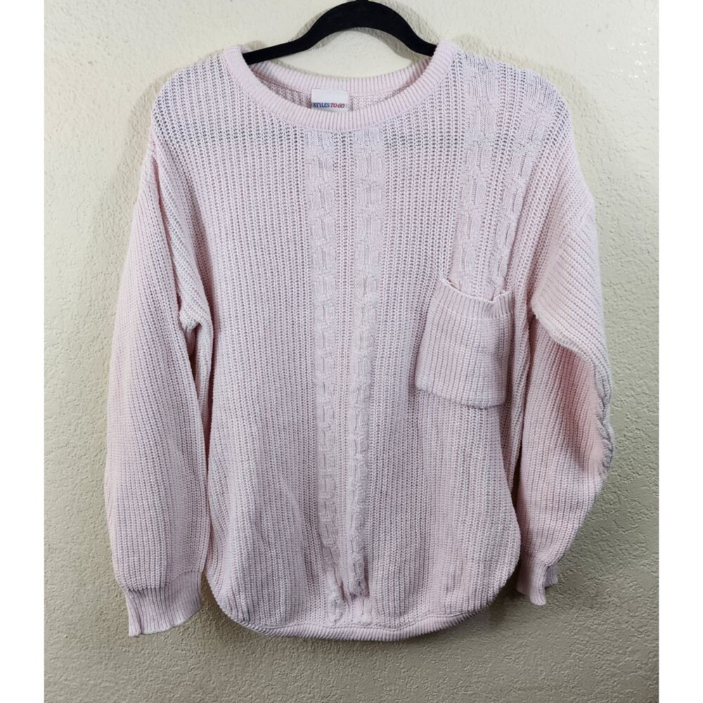 Vintage Womens XS Pink Knit Long Sleeve Crew Neck Sweater 100% Cotton USA Made